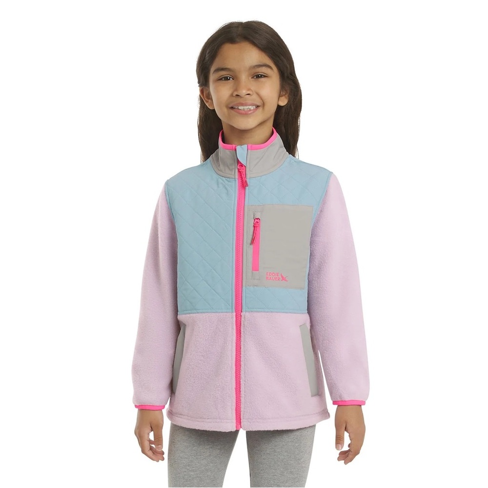 Eddie Bauer Polar Fleece Jacket Zipper Purple Pink Size XS 5/6 Pastel Lilac